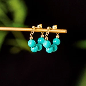 6mm Sky Blue Turquoise Round Gemstone Beads Dangle Stud Hoop Earrings Jewelry - Picture 1 of 3