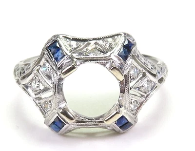 Antique 1920's Setting Mounting Platinum Hold 6.5-7MM Ring Size 7.5 UK-M1/2 Deco - Image 1 of 4