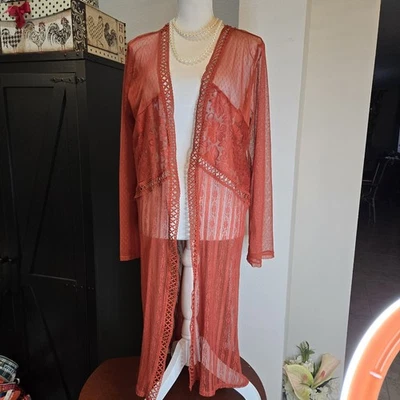 Kimono Burnt Orange Rust Lace Maxi Kimono M-XL. 36 - Image 1 of 4