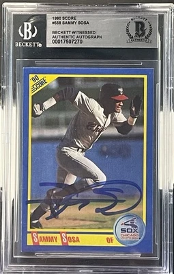 Signed 1990 Score 558 Sammy Sosa Beckett Authentic Autograph Chicago Cubs MLB RC - Image 1 of 4