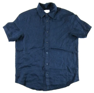 Thom Aaron 100 % Leinen dunkelblau Knopfleiste Kurzarm Hemd Herren Medium - Bild 1 von 4