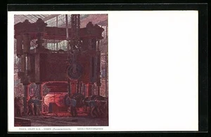 Künstler-AK Essen, Fabrikarbeiter im Panzerwalzwerk - Bild 1 von 2