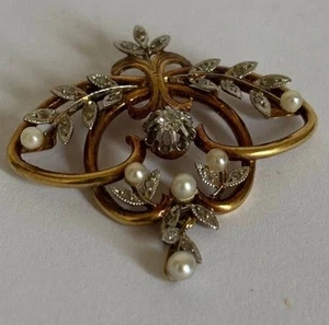 PENDENTIF STYLE XIX SIECLE en or JAUNE Perles PLATINE centré d'un DIAMANT 4,8 gr - Imagen 1 de 6