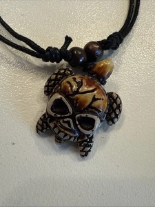 Sea Turtle Adjustable Necklace with Leather Band Brown Tribal Pendant Style #7 - Picture 1 of 5
