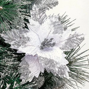 GreenHouzz 10 Pcs Large Christmas Poinsettia Picks Christmas Tree Glitter Flo - Picture 1 of 6