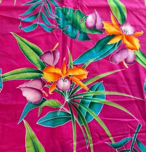Tropical Floral Bright Pink Fabric Cotton Colorful Unbranded 44” W x BTY - Picture 1 of 2