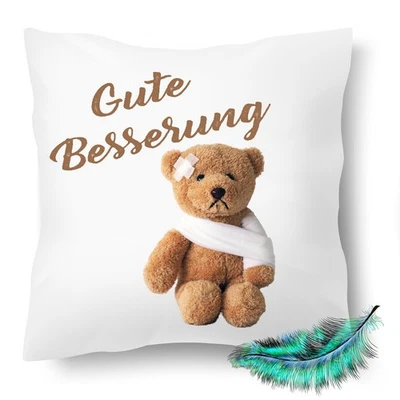Gute Besserung Kissen Krankengeschenk Teddybär verletzt Bezug und Füllung 40x40 - Bild 1 von 4