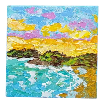 Tropics Original Oil Painting Seascape Beach Gift 3D Art Handmade Wall Art 4x4in - image 1 of 4