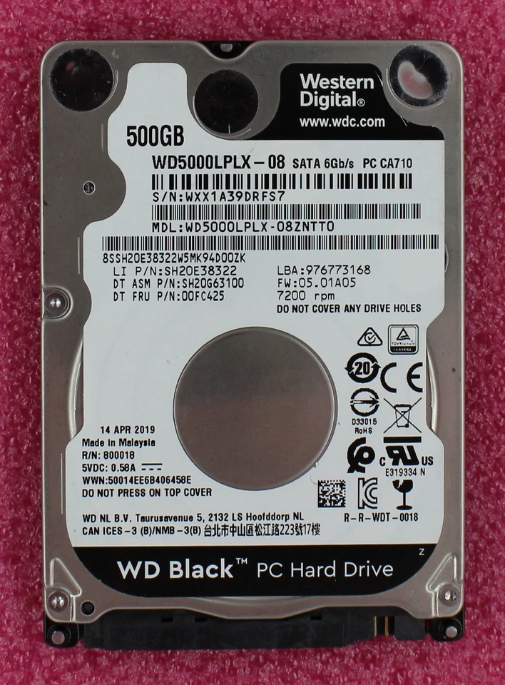00FC425 - Lenovo 500GB 7200rpm 7MM 6.0Gb/s 2.5 inch SATA Hard Drive - Image 1 of 1