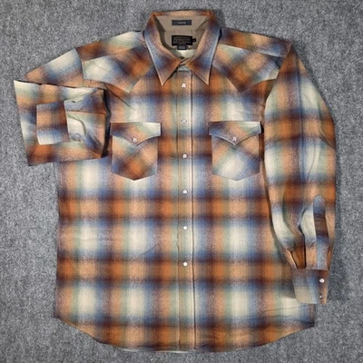 Camisa Pendleton Canyon Para Hombre XL Naranja Azul Ombre Cuadros A Presión 100% Lana Virgen Foto 1 de 4