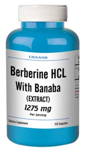 Berberine HCl + Banaba 1275mg-120 capsules -High Potency Best Quality Big Bottle - Picture 1 of 3