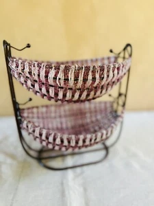 Perlen zwei Ebenen Hängematte Aufbewahrung Schmuck Obstschale Ständer Halter-rosa lila - Bild 1 von 6