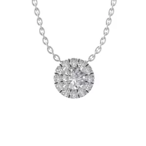 Sterling Silver Lab Grown Diamond Halo Pendant Necklace 18" Silver Chain - Picture 1 of 5