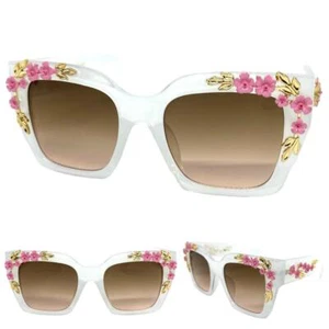 OVERSIZED VINTAGE RETRO Style SUN GLASSES Large Square Thick Frame Floral Design - Picture 1 of 6