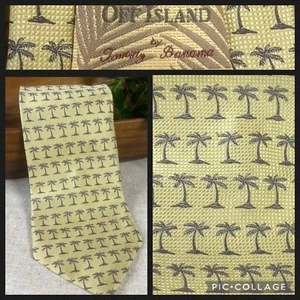 Tommy Bahama Off Island Palm Tree Tropical Stripe Yellow Cream 100% Silk 4"x60" - Picture 1 of 12