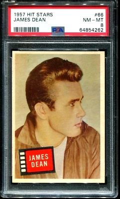 James Dean ROOKIE CARD PSA 8 1957 TOPPS HIT STARS #66 1950s Teen Idol 50s Star - Image 1 of 2