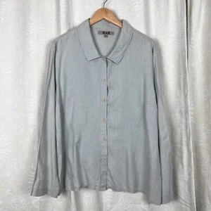 Flax linen dove gray button-down oversized lagenlook blouse relaxed shirt Large - Picture 1 of 9