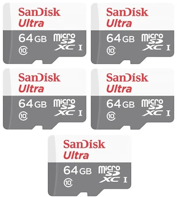 5 Pack SanDisk 64GB microSD Ultra 100MB/s Class 10 Micro SD SDHC For Smartphones - Image 1 of 3