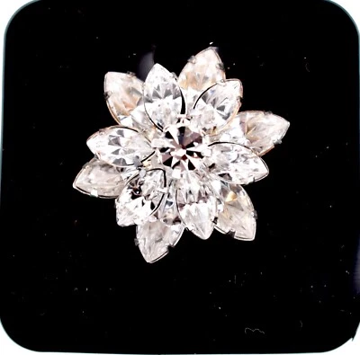 Crystal Flower Button, Silver Metal ( 1"d )  - Image 1 of 3