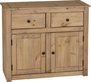 2 Door 2 Drawer Solid Pine Natural Waxed Sideboard W93cm x D40cm x H80cm PAM - Picture 1 of 12