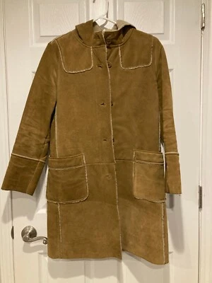 Women's GAP Long Genuine Leather Button Up Jacket Size S Hooded Coat - Image 1 of 4