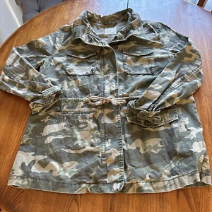 Antigua Chaqueta Militar Azul Marino Para Mujer L Verde Estampado Camuflaje Cordón Cintura Cremallera ¡NUEVA! - Imagen 1 de 7
