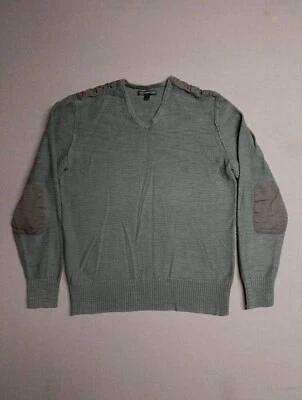 John Varvatos Sweater Mens Medium M Gray Knit Cotton Linen Blend Elbow Patch - Image 1 of 4
