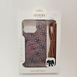 GUESS iphone 15 pro max case With Strap Brown Crossbody Case New in box - Picture 1 of 8