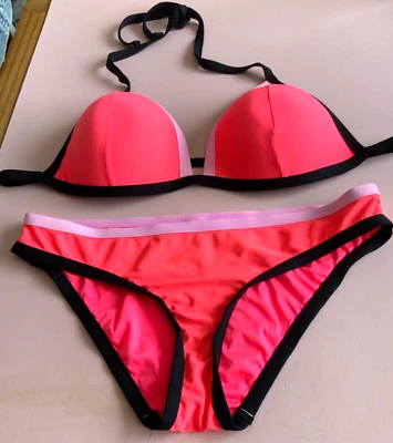 Pink Black Louella Bikini by NEXT Size 18 Top 12 Bottoms Moulded Halter Pretty - Image 1 of 4
