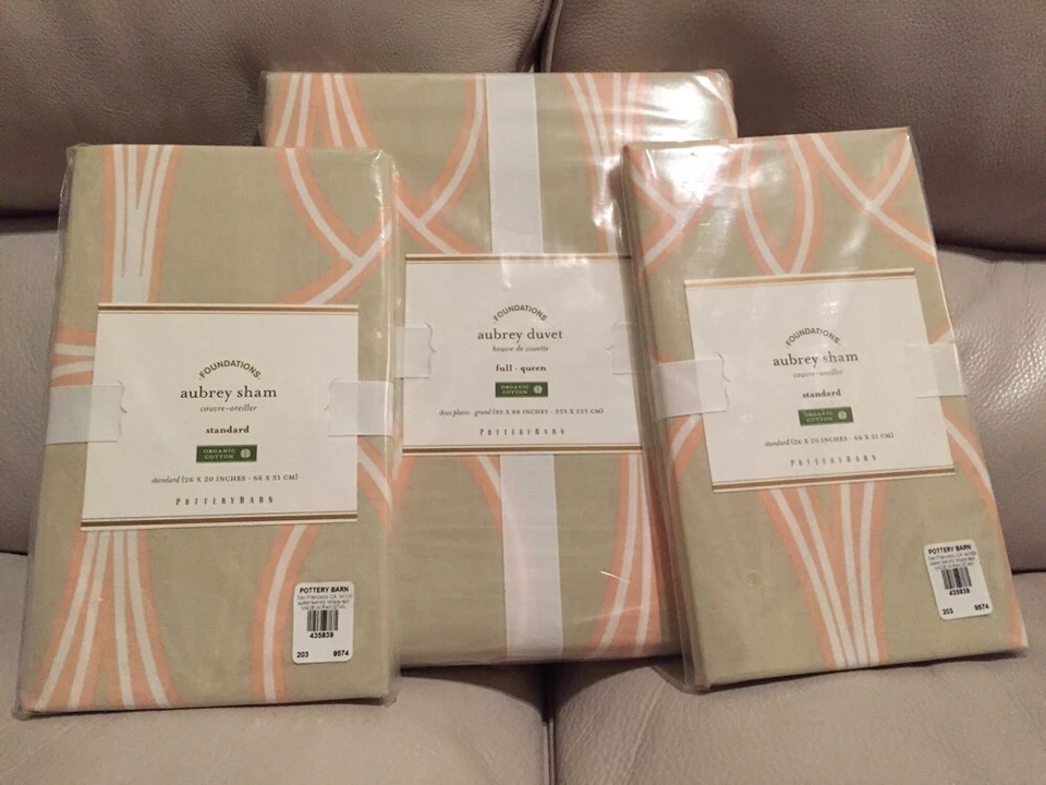Funda nórdica Pottery Barn Aubrey orgánica FULL QUEEN 2 EUROS fundas claro topo LEER Foto 1 de 1