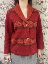 Hofius Oleana Style Floral Red Schurwolle Wool Buttoned Sweater Cardigan  Sz S
