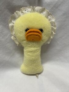 Vintage Eden Baby Duck Bonnet Rattle Stuffed Yellow Chick Stuffed Plush 7" Toy