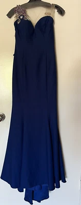 TARIK EDIZ 球服蓝色刺绣网眼晚礼服 8 码 — 第 1/4 张图片