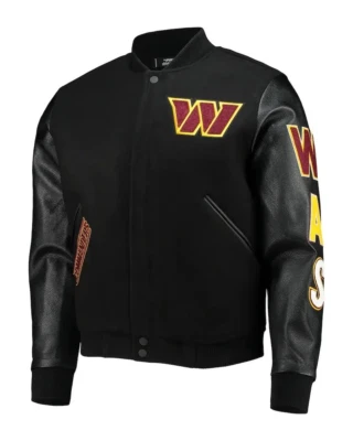 Chaqueta para hombre Washington Commanders Letterman negra lana cuero mangas universitario Foto 1 de 3
