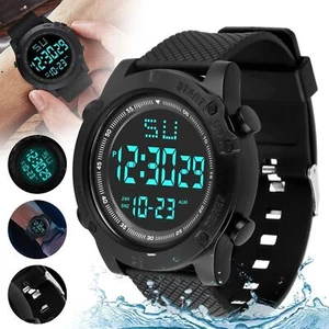 Men's Military Digital Watch LED Screen Sports Large Face Wristwatch Waterproof - Picture 1 of 12
