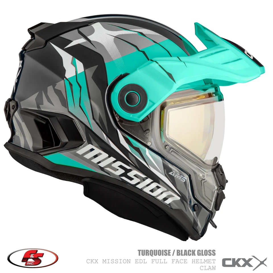 NEW CKX Snowmobile HELMET MISSION EDL CLAW TURQUISE/BLACK GLOSS MD LG Electric - Image 1 of 1