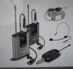 Dual Channel Wireless Lavalier Microphone System Volume Control iPhone Podcast - Picture 1 of 8