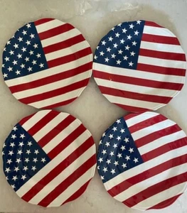 Pier 1 American Flag Patriotic July 4th Stars Stripes 4 Melamine Dinner Plates - Picture 1 of 2