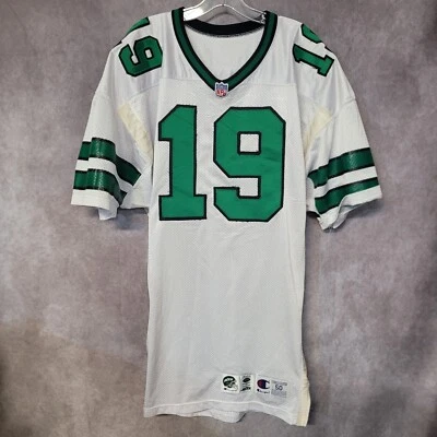 Camiseta deportiva autografiada de colección 1996 Champion NY Jets Keyshawn Johnson 19 juego de novato 50 Foto 1 de 4