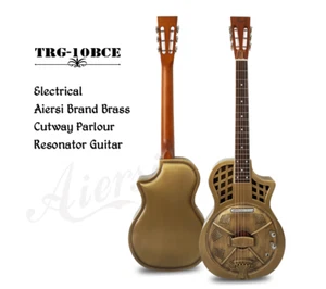 Aiersi Vintage Brass Finish Cutaway Electric Parlor Resonator Guitar - Picture 1 of 7
