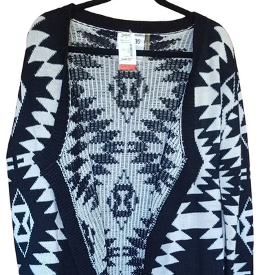 CI SONO Open Cardigan Women's size M/L Black and White Southwestern Style NWT - Image 1 of 4
