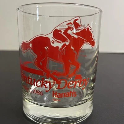 Vintage Kentucky Derby 112 1986 Harrah’s Reno Mint Julep Glass Red Horse Racing - Image 1 of 4