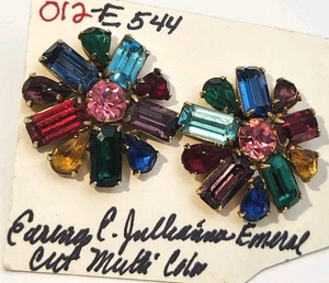 Vintage MCM Ohrringe Blumen Obst Salat Turmalin Schraubverschluss goldfarben 1950-60  - Bild 1 von 9