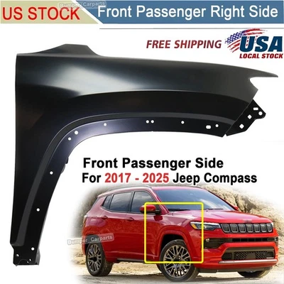 Front Right Passenger Side Fender For 2017-2025 Jeep Compass Primed Black — 第 1/4 张图片