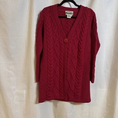 Aran Crafts Cable Knit Cardigan Sweater Merino Wool Medium Ireland Pink Open - Image 1 of 4