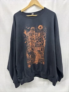 Halloween Graphic Sweatshirt 5XL Black Ghosts Jack O Lantern Haunted House - Picture 1 of 4