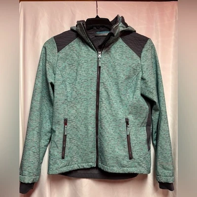 Chaqueta para mujer Free Country pequeña verde azulado y gris con cremallera con capucha Foto 1 de 4