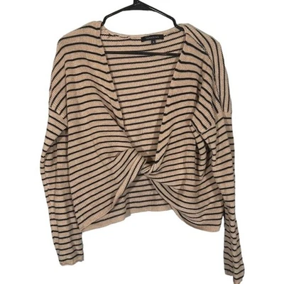 Olivaceous Beige & Black Striped Opened Knot Front Knit Blouse Women Sz M - Image 1 of 4