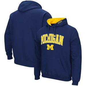 Men's Colosseum Navy Michigan Wolverines Arch & Logo 3.0 Pullover Hoodie - Picture 1 of 3