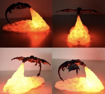3D Printed USB LED Fire-Breathing Dragon Night Lamps Home Decoration Gift Kids - Image 1 of 4
